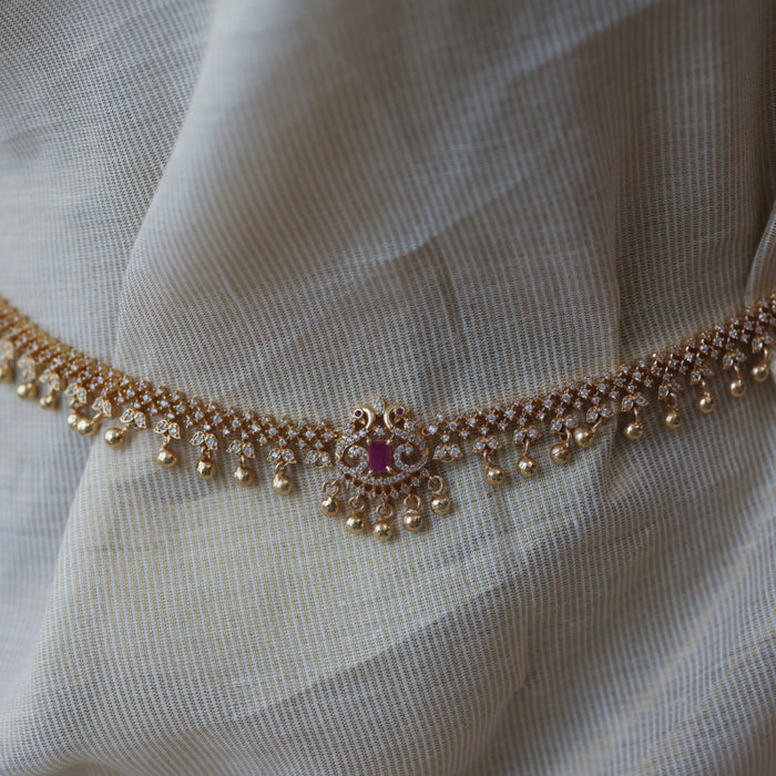 Heritage gold plated ruby white stone waistchain HW16778
