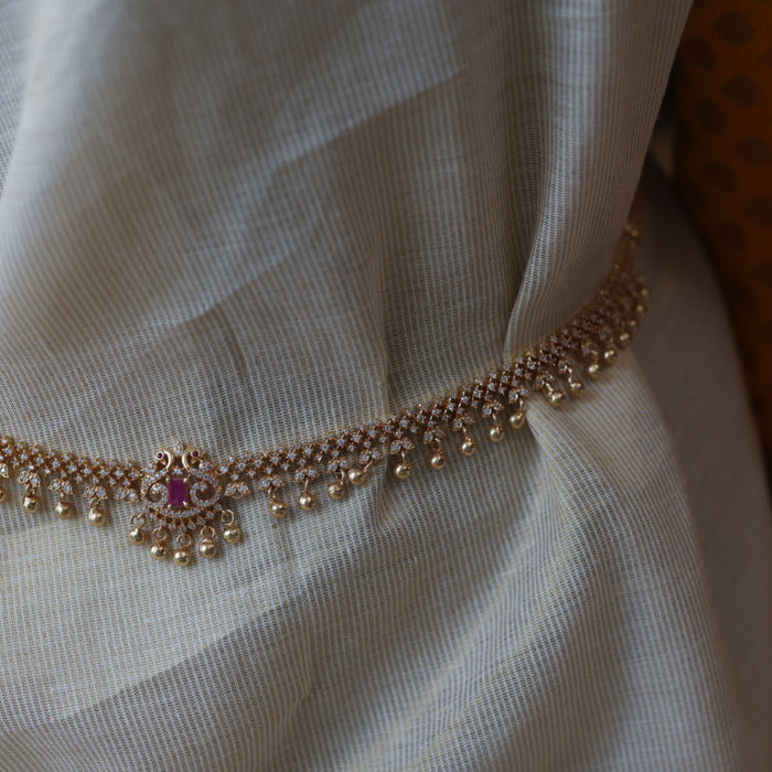 Heritage gold plated ruby white stone waistchain HW16778