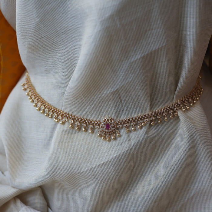 Heritage gold plated ruby white stone waistchain HW16778