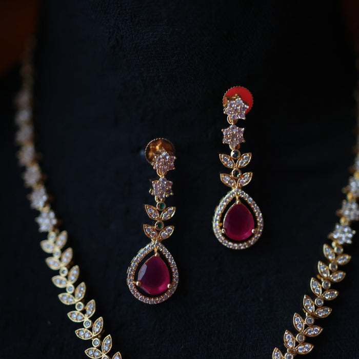 Heritage gold plated ruby white stone short necklace with earrings H9571