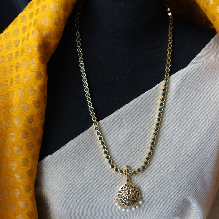 Heritage gold plated green stone long and short necklace with earrings HLS1228