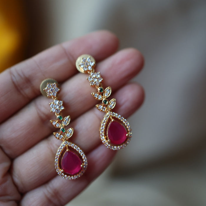 Heritage gold plated ruby white stone short necklace with earrings H9571