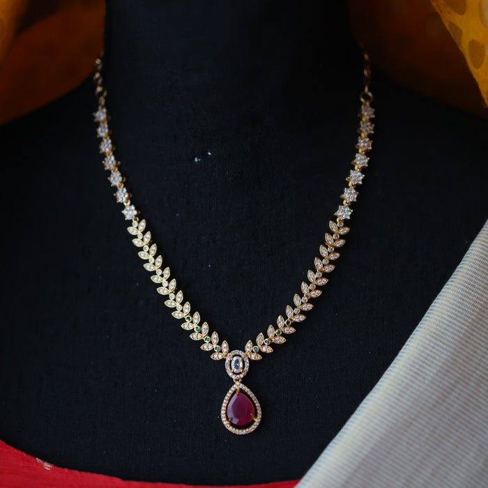 Heritage gold plated ruby white stone short necklace with earrings H9571