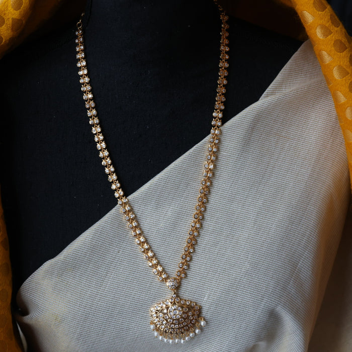 Heritage gold plated white stone long and short necklace with earrings HLS3211