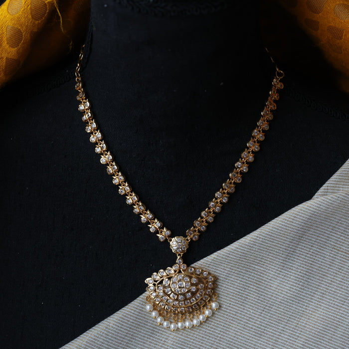 Heritage gold plated white stone long and short necklace with earrings HLS3211