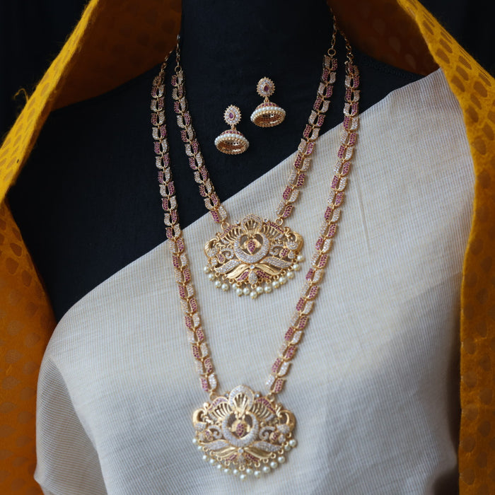 Heritage gold plated padakam long and short necklace set with earrings HPS244