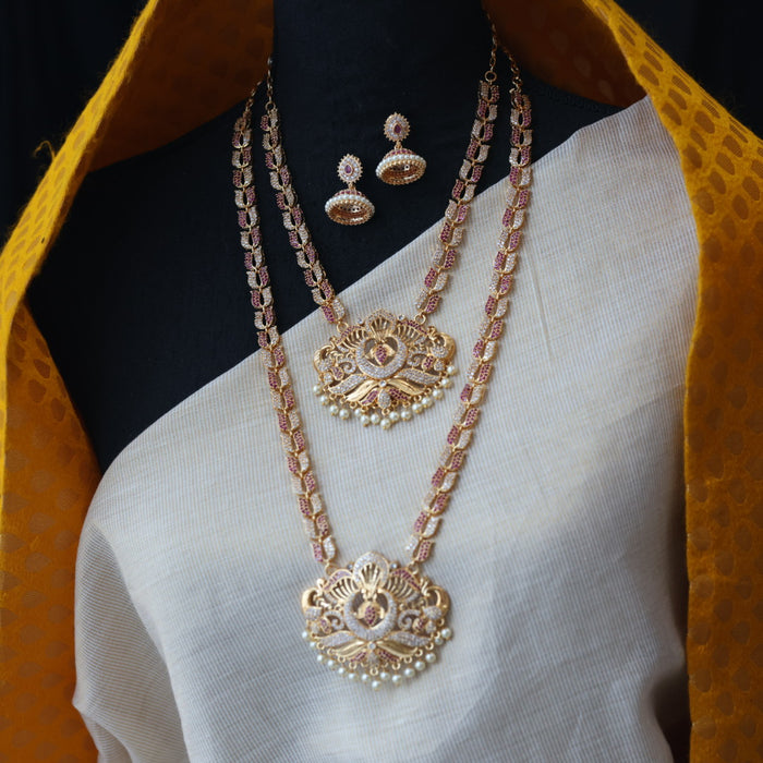 Heritage gold plated padakam long and short necklace set with earrings HPS244