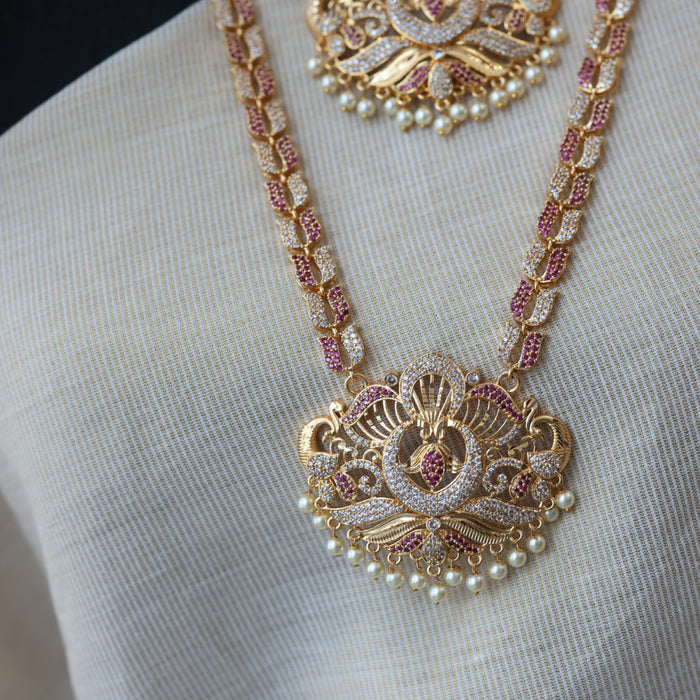 Heritage gold plated padakam long and short necklace set with earrings HPS244