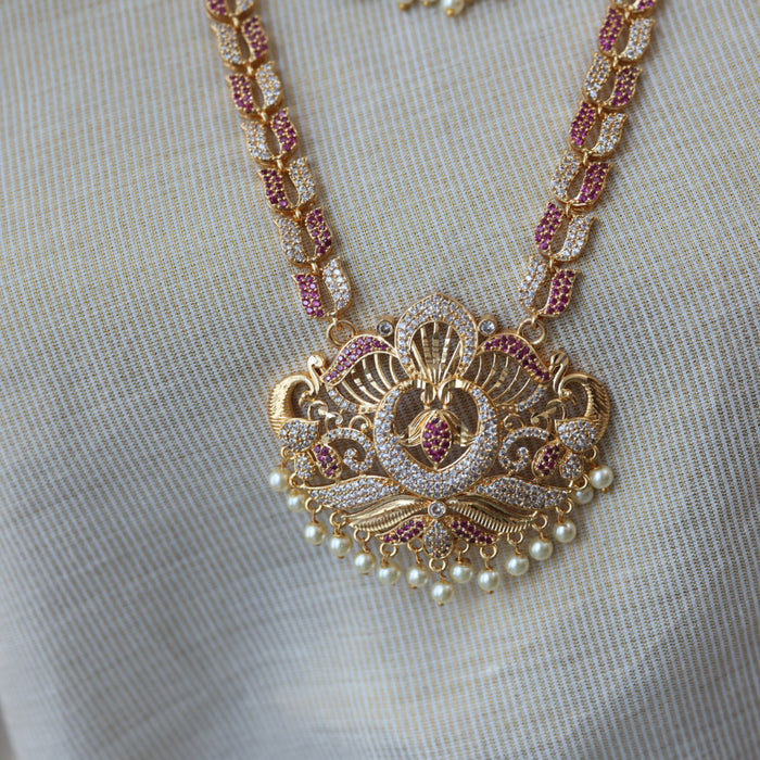 Heritage gold plated padakam long and short necklace set with earrings HPS244