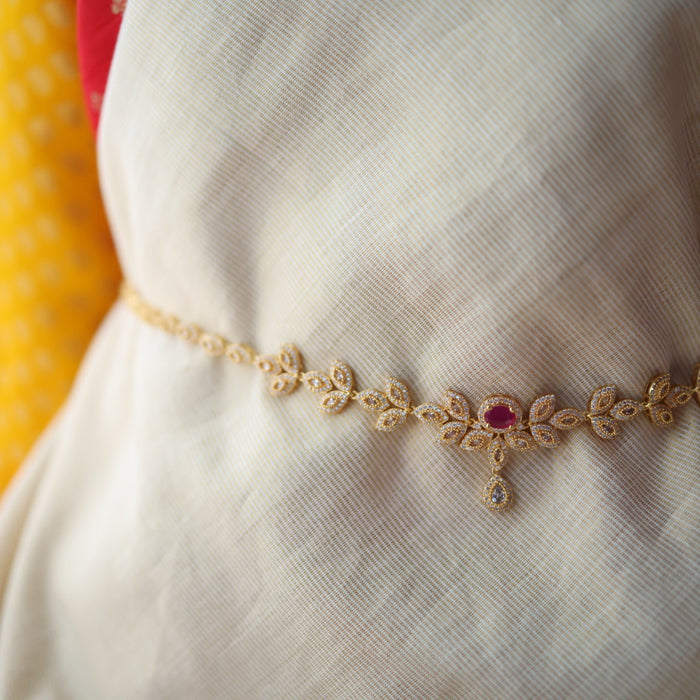 Heritage gold plated ruby white stone waistchain HW34552