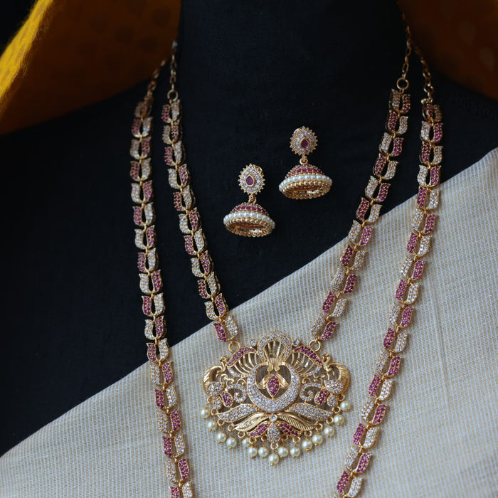 Heritage gold plated padakam long and short necklace set with earrings HPS244