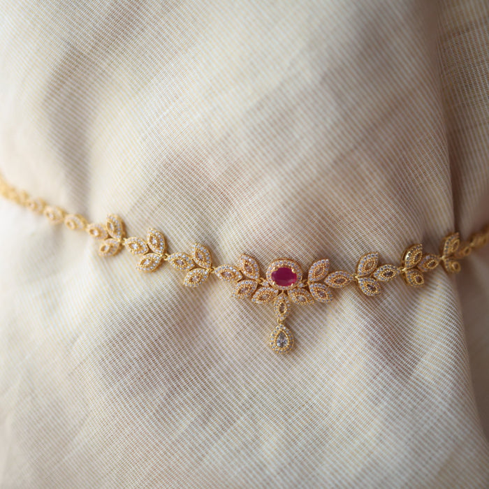 Heritage gold plated ruby white stone waistchain HW34552