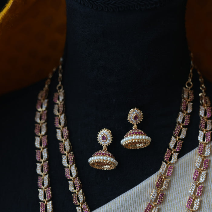 Heritage gold plated padakam long and short necklace set with earrings HPS244