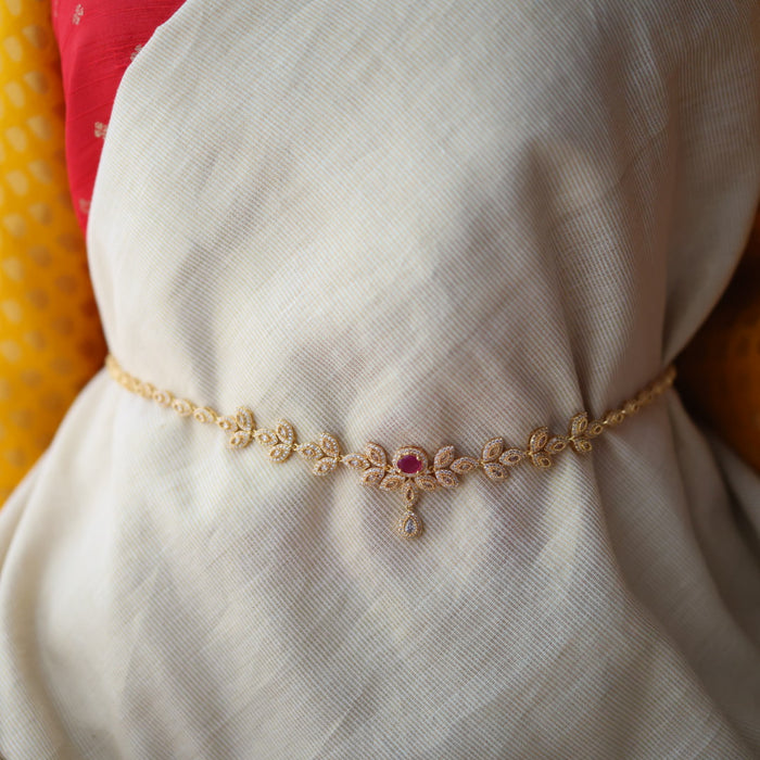 Heritage gold plated ruby white stone waistchain HW34552