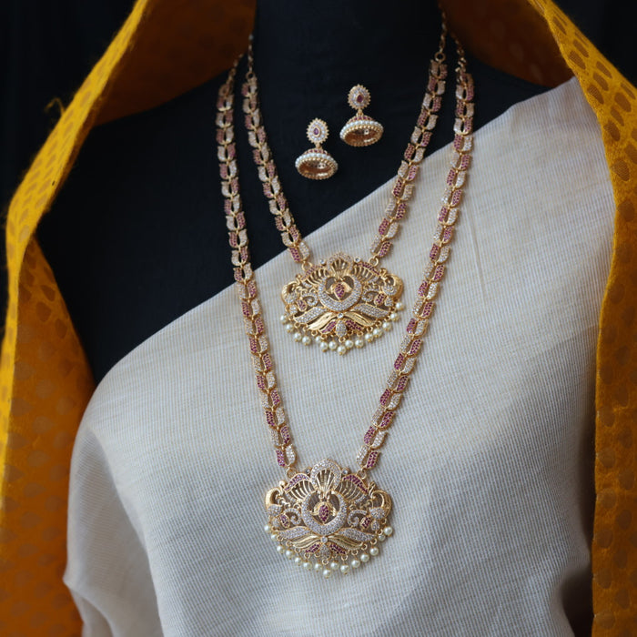 Heritage gold plated padakam long and short necklace set with earrings HPS244