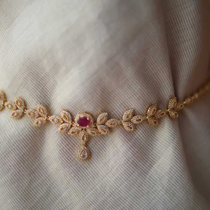 Heritage gold plated ruby white stone waistchain HW34552