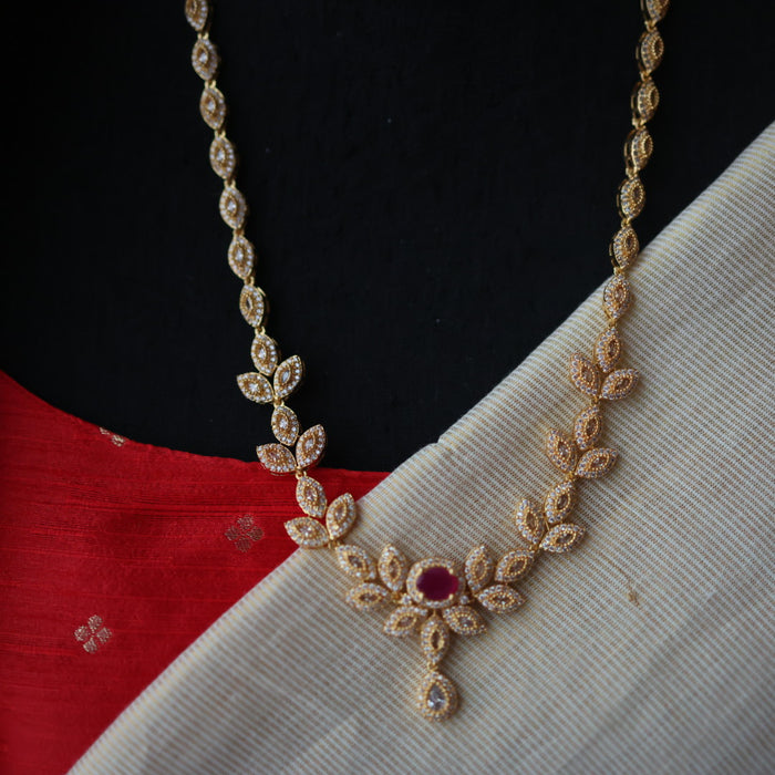 Heritage gold plated white stone long necklace HL222