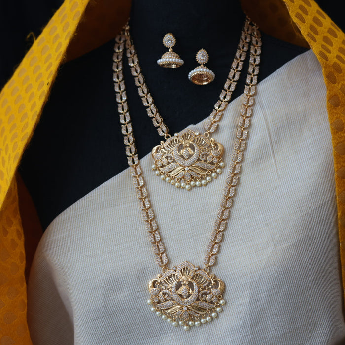 Heritage gold plated padakam long and short necklace set with earrings HPS211
