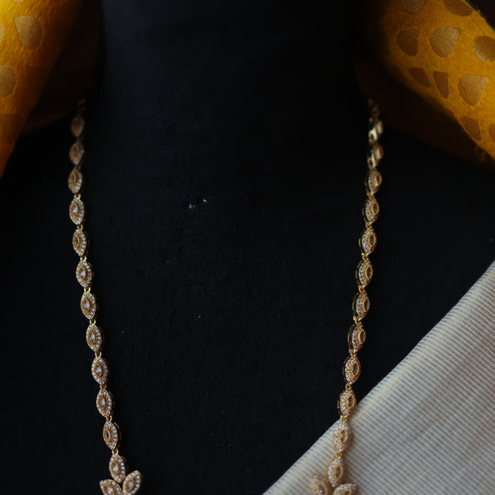 Heritage gold plated white stone long necklace HL222