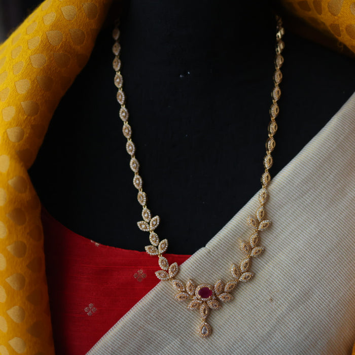 Heritage gold plated white stone long necklace HL222
