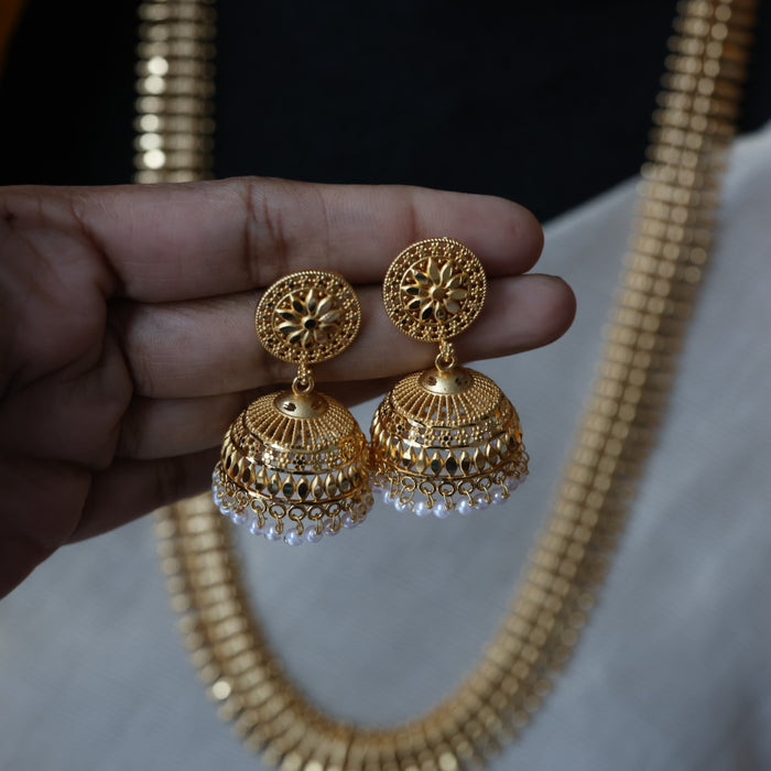 Heritage gold plated long necklace with earrings HL4523