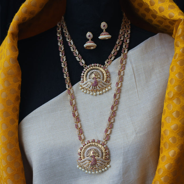 Heritage gold plated padakam long and short necklace set with earrings HPS297