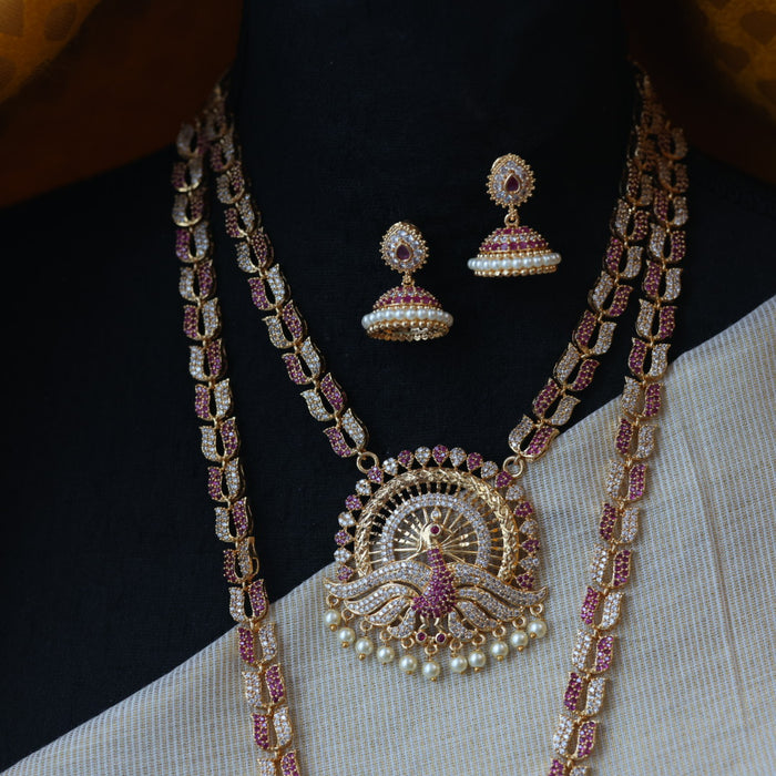 Heritage gold plated padakam long and short necklace set with earrings HPS297