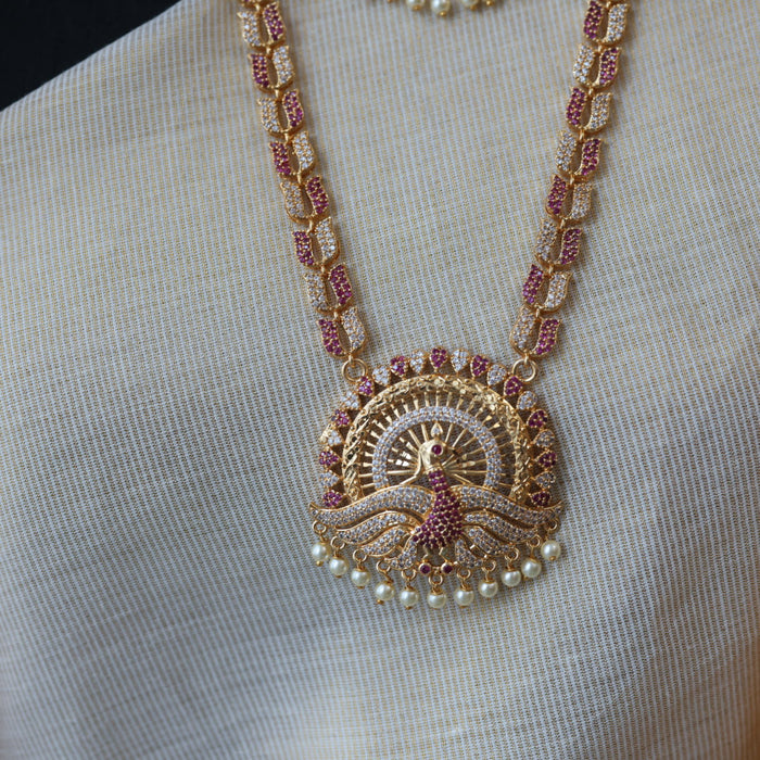 Heritage gold plated padakam long and short necklace set with earrings HPS297