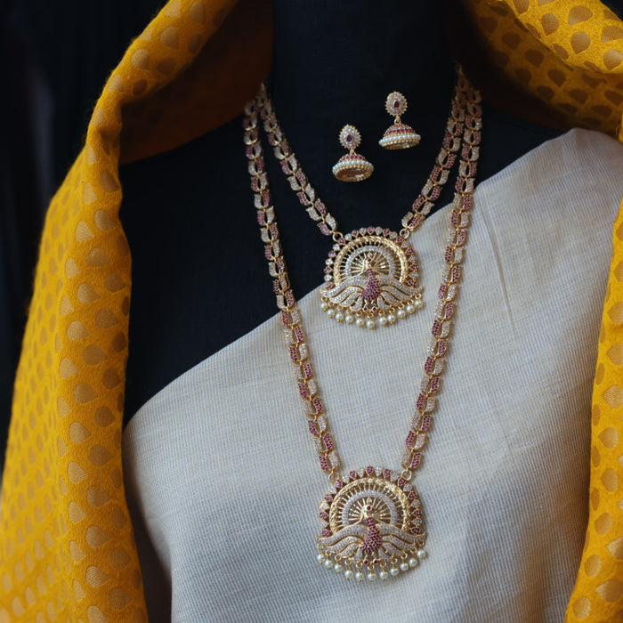 Heritage gold plated padakam long and short necklace set with earrings HPS297
