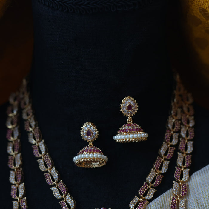 Heritage gold plated padakam long and short necklace set with earrings HPS297