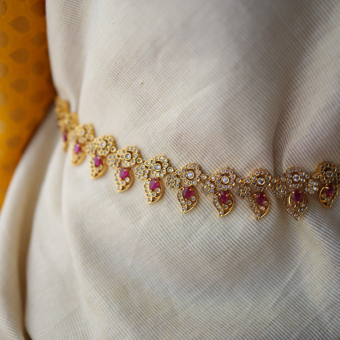 Antique gold white stone and ruby stone mango waistchain AW4574