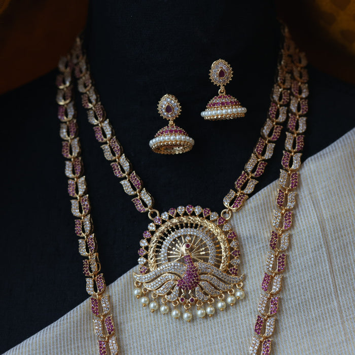 Heritage gold plated padakam long and short necklace set with earrings HPS297