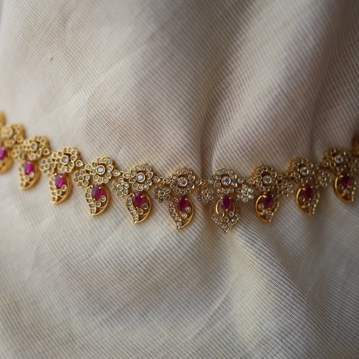 Antique gold white stone and ruby stone mango waistchain AW4574
