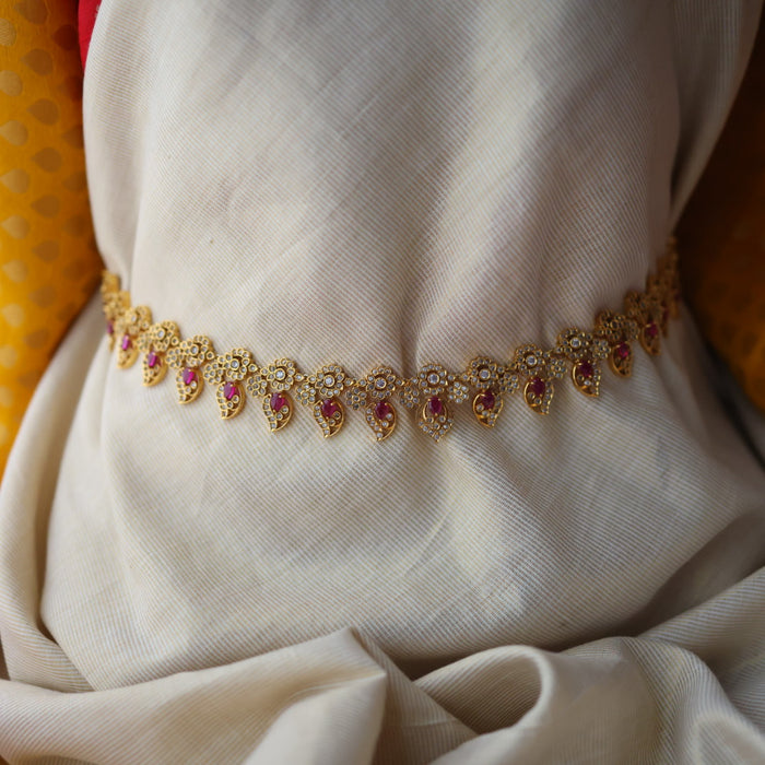 Antique gold white stone and ruby stone mango waistchain AW4574