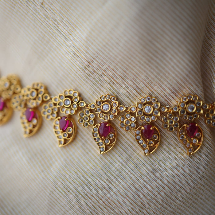 Antique gold white stone and ruby stone mango waistchain AW4574