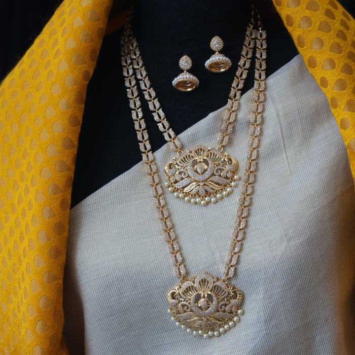 Heritage gold plated padakam long and short necklace set with earrings HPS2899