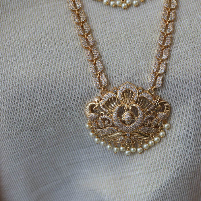Heritage gold plated padakam long and short necklace set with earrings HPS2899