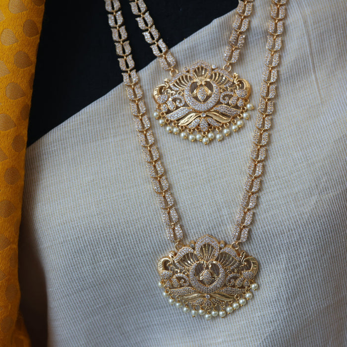 Heritage gold plated padakam long and short necklace set with earrings HPS2899