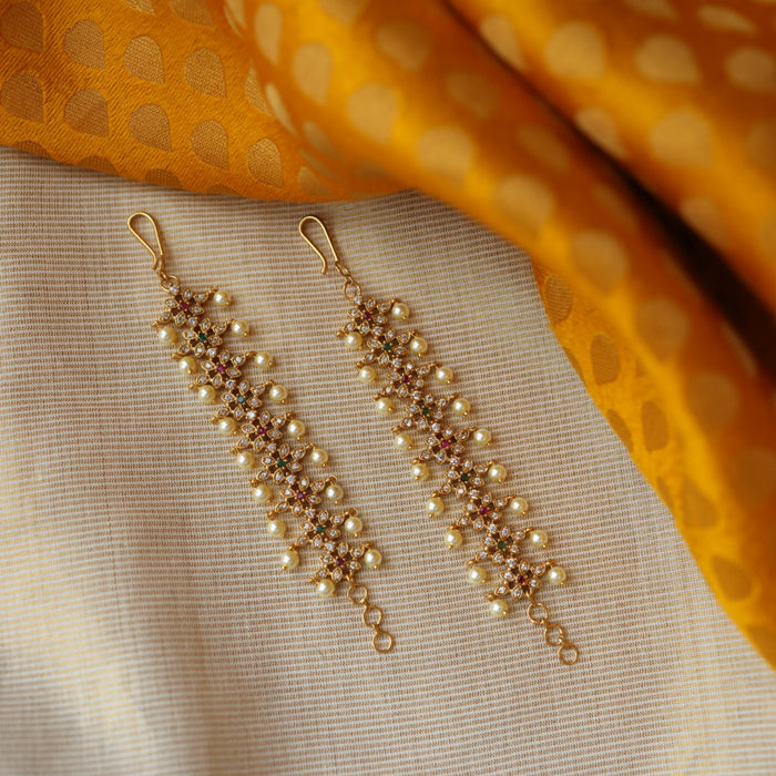Heritage layer gold and pearl mattal ear accessories HM2311