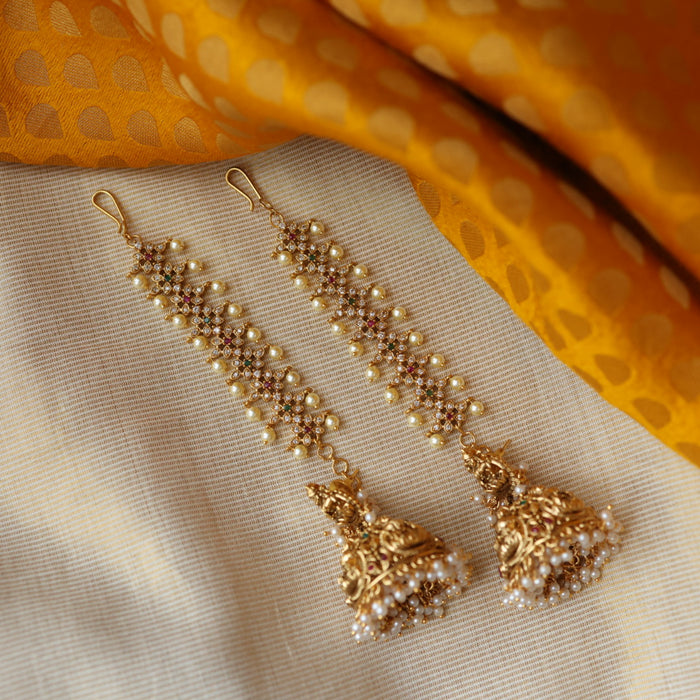 Heritage layer gold and pearl mattal ear accessories HM2311