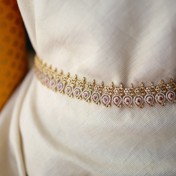 Antique gold white and ruby stone mango waistchain AW4599
