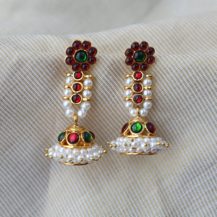 Antique ruby green stone jumka earrings  AJ4798