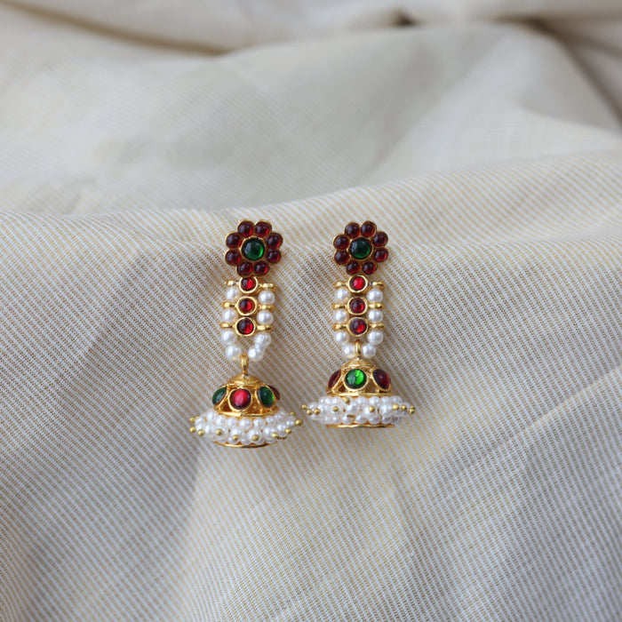 Antique ruby green stone jumka earrings  AJ4798