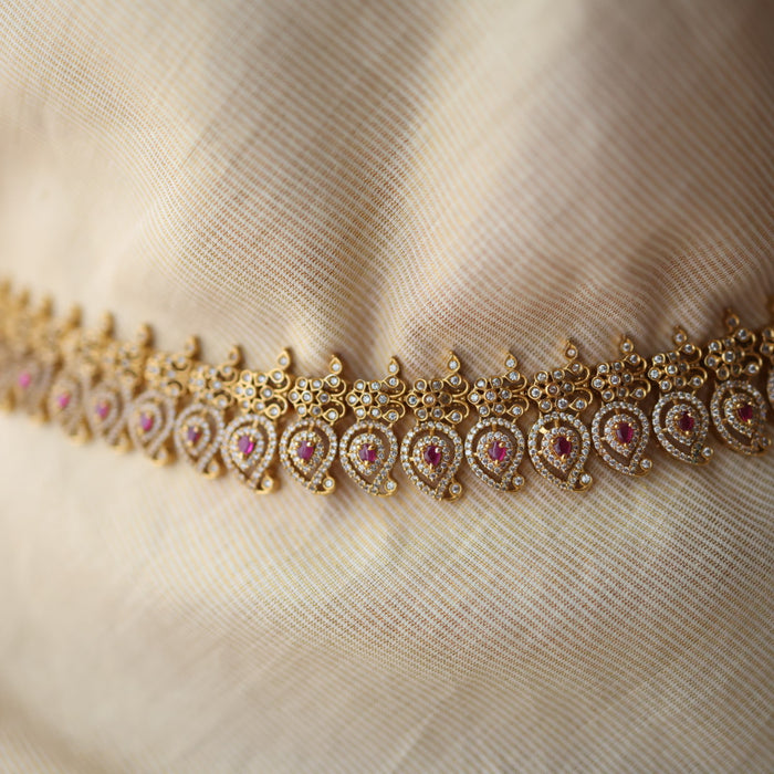 Antique gold white and ruby stone mango waistchain AW4599
