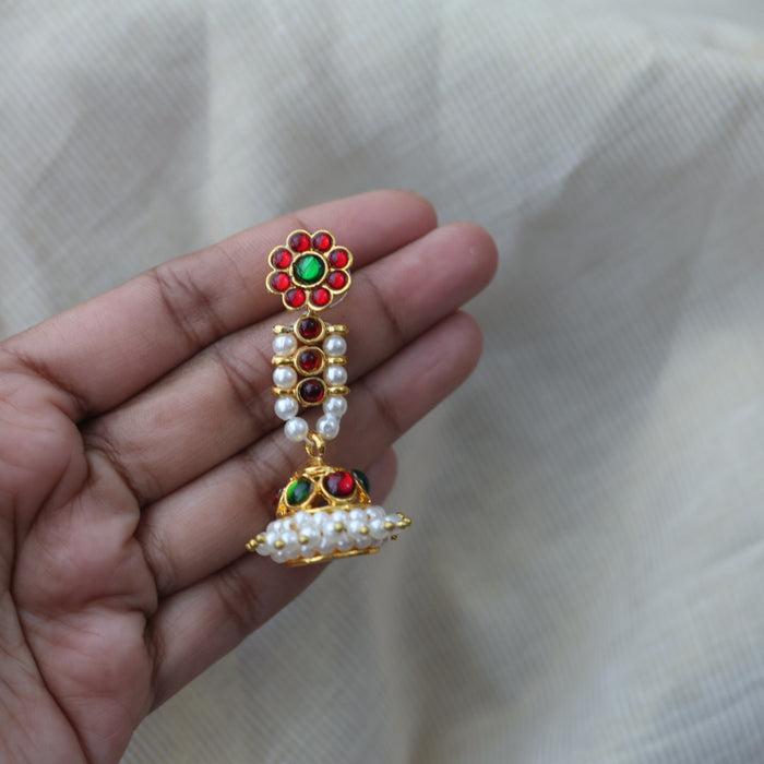 Antique ruby green stone jumka earrings  AJ4798