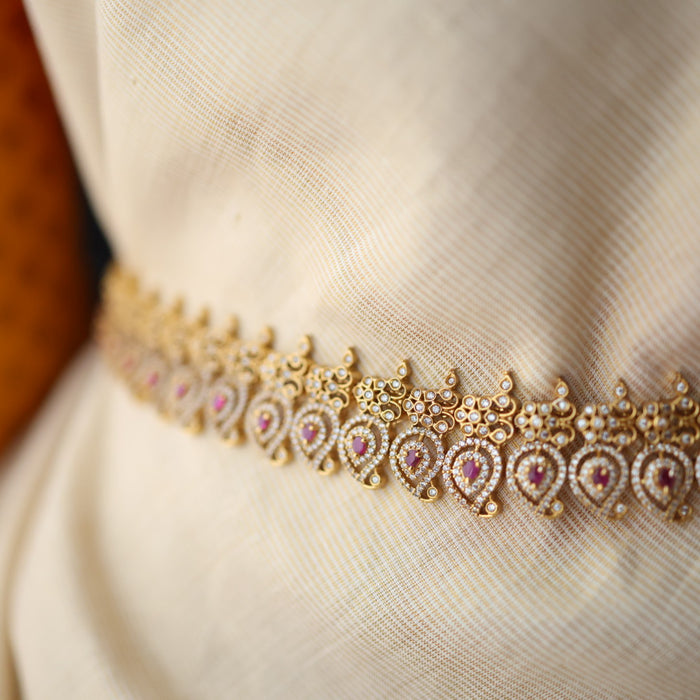 Antique gold white and ruby stone mango waistchain AW4599