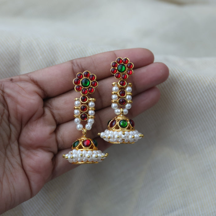 Antique ruby green stone jumka earrings  AJ4798