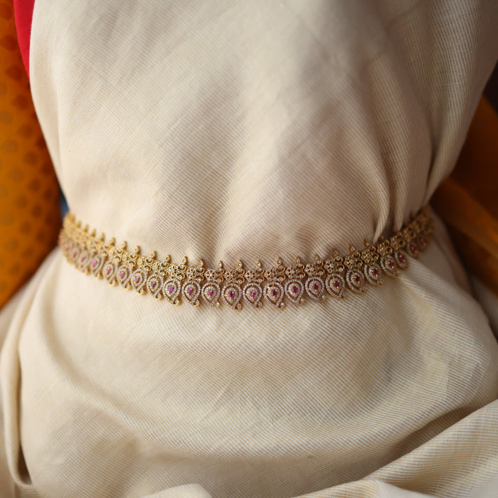 Antique gold white and ruby stone mango waistchain AW4599
