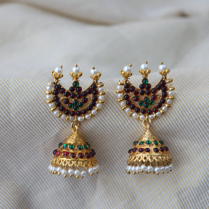 Antique ruby green stone jumka earrings  AJ8662