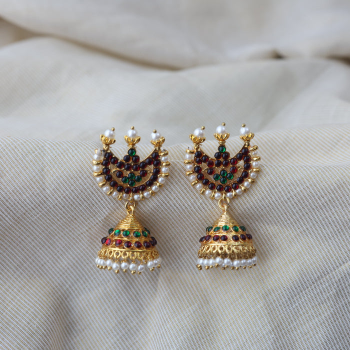 Antique ruby green stone jumka earrings  AJ8662